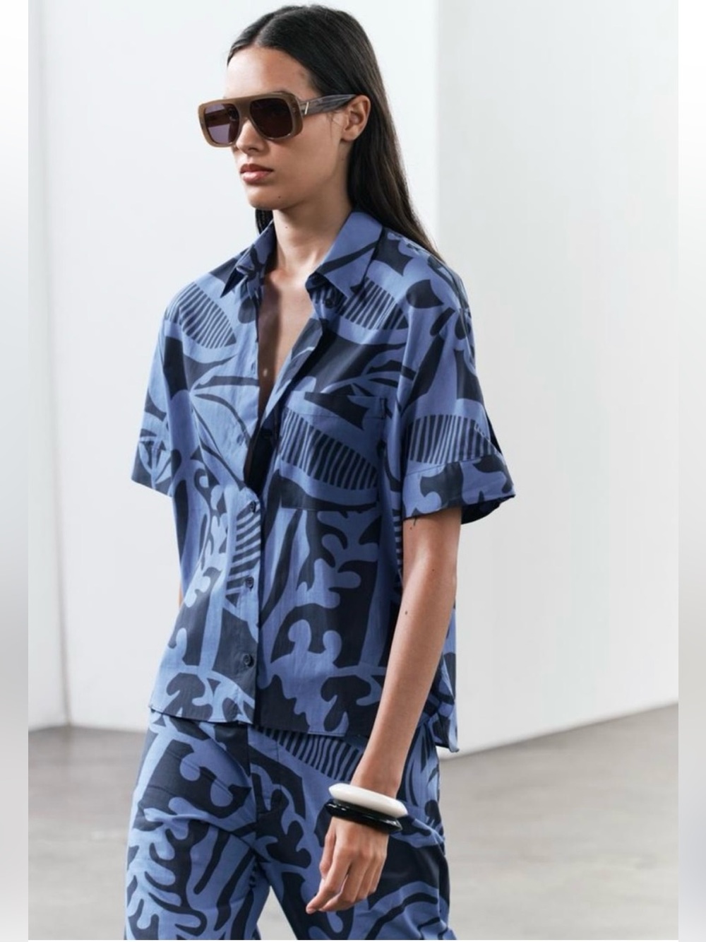 New ZARA 2-Pce ZW Collection Relaxed Printed Shirt And Pant Set - Picture 2 of 13
